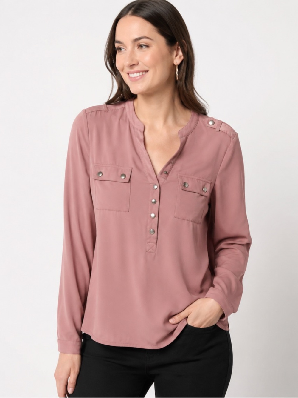 White House Black Market Dusty Rose Military Blouse XS